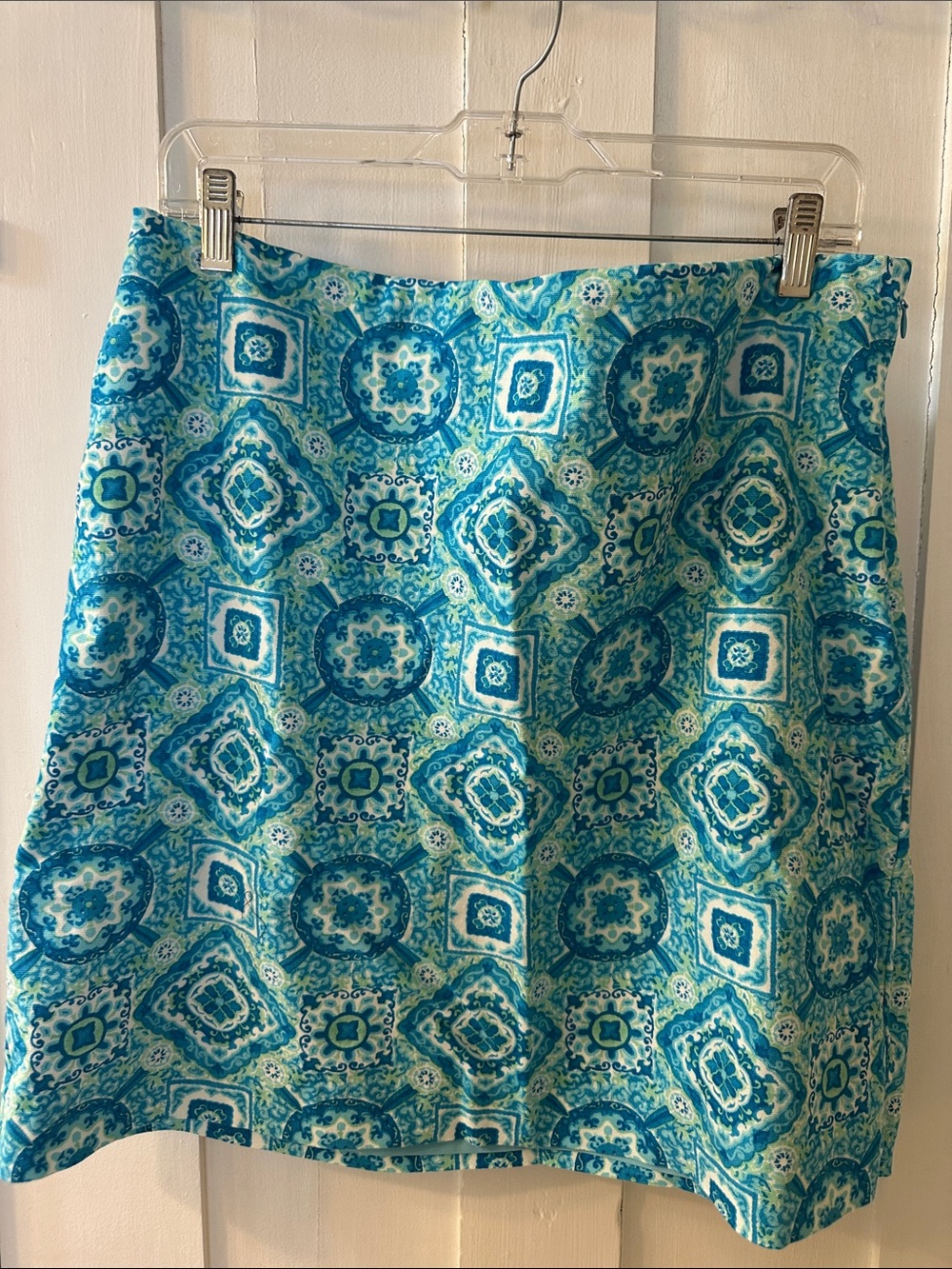 Talbots blue/green cotton poplin skirt